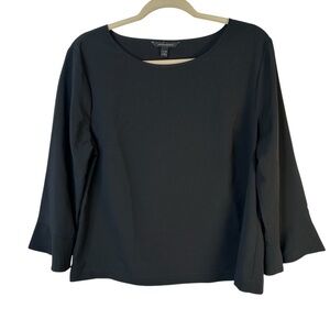 Banana Republic Black Blouse Bell Sleeve Size Large Minimalist Workwear Classic